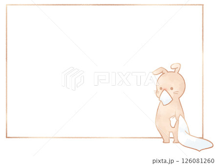 タオルケットを持つうさぎのフレーム背景(茶色) タオルケットを持つうさぎのフレーム背景(茶色) 126081260