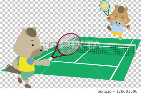 可愛的馬角色打網球 | 2026 馬年生肖插畫 126081606