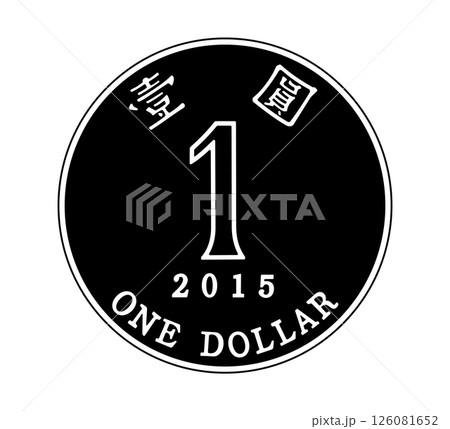Reverse of the Hong Kong 1 dollar coin. The coin is depicted in black and white. Vector illustration. Reverse of the Hong Kong 1 dollar coin. The coin is depicted in black and white. Vector illustration. 126081652