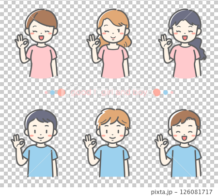 看護師/介護士のOKポーズをした男女6人セット ベクターイラスト素材 126081717