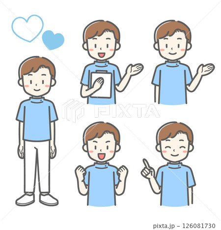 5つのポーズをする男性看護師のベクターイラスト素材 5つのポーズをする男性看護師のベクターイラスト素材 126081730
