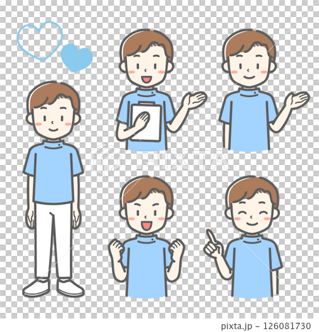 向量圖的一名男護士在五個姿勢 126081730