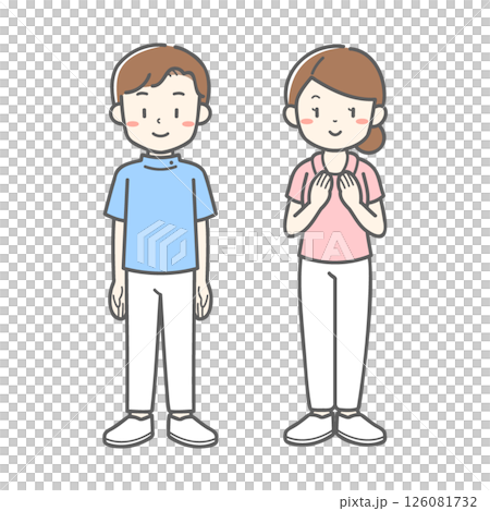 男性と女性2人の看護師／ベクターイラスト素材 126081732