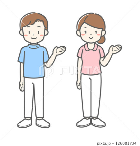案内をする男女2人の看護師／ベクターイラスト素材 126081734