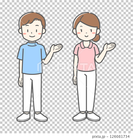 案内をする男女2人の看護師／ベクターイラスト素材 126081734