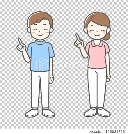 指差しで説明をする男女2人の看護師／ベクターイラスト素材 126081736