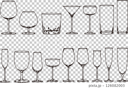Line drawing glass illustration set Line drawing glass illustration set 126082003