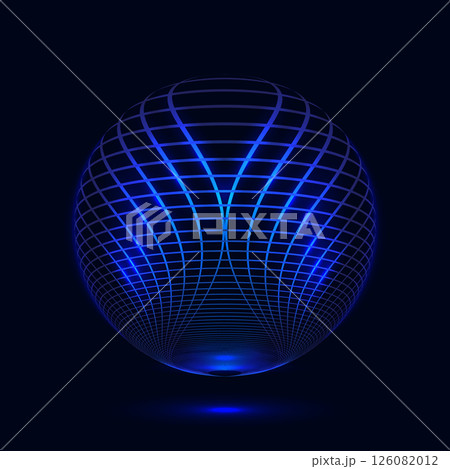 Abstract Glowing Blue Spherical Grid Design on a Dark Background 126082012