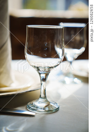 Table setting before the banquet. Table setting before the banquet. 126082658