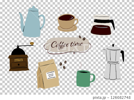 手繪咖啡用品插圖集 126082748