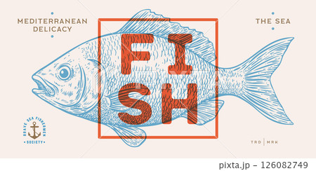 Gilt-head bream, fish, Dorado, seafood, sketch. Vintage retro print, seafood fish sketch, logo sign template, ink pencil style drawing, engrave old school. Hand drawn sketch fish. Vector Illustration Gilt-head bream, fish, Dorado, seafood, sketch. Vintage retro print, seafood fish sketch, logo sign template, ink pencil style drawing, engrave old school. Hand drawn sketch fish. Vector Illustration 126082749