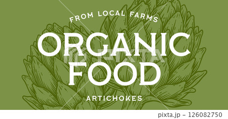 Artichoke, vegetable. Tag, label, sign, vintage retro print, black white artichoke drawing, sketch ink pencil draw, engrave old school style. Sketch artwork silhouette artichoke. Vector Illustration 126082750