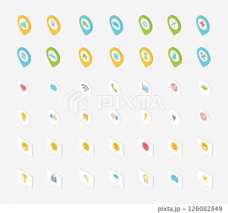 Set of Isometric icons for different apps. Contains such icons as like, star, location, message and more. Bubbles vector for business and social media. Set of Isometric icons for different apps. Contains such icons as like, star, location, message and more. Bubbles vector for business and social media. 126082849