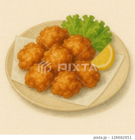 皿に盛り付けられた鶏の唐揚げ 126082851
