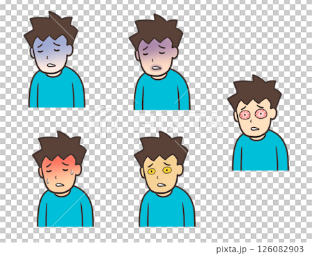 蒼白、黄疸、発熱などで顔に症状が出ている男性のイラスト 蒼白、黄疸、発熱などで顔に症状が出ている男性のイラスト 126082903