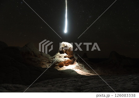 Drone used for light painting in White Pocket National Monument. Located in Northern Arizona. An aerial and abstract light painting. Drone used for light painting in White Pocket National Monument. Located in Northern Arizona. An aerial and abstract light painting. 126083338