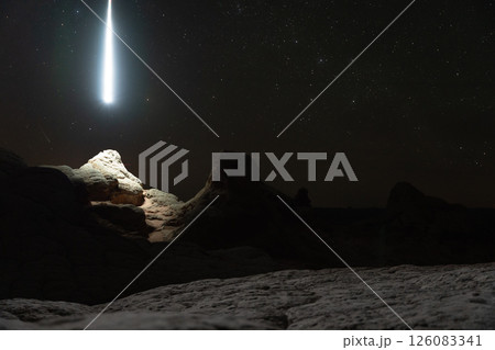 Drone used for light painting in White Pocket National Monument. Located in Northern Arizona. An aerial and abstract light painting. Drone used for light painting in White Pocket National Monument. Located in Northern Arizona. An aerial and abstract light painting. 126083341