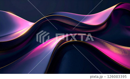 漆黒の空間に広がる紫と金の幻想的な波の流れ 126083395