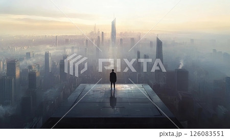 オフィス街を見下ろすビジネスマン 126083551
