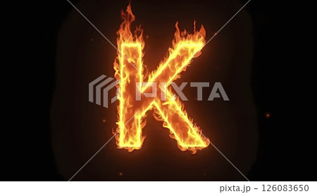 Burning Letter K on Black Background 126083650