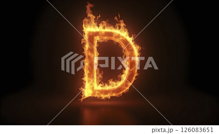 Burning Letter D on Black Background 126083651