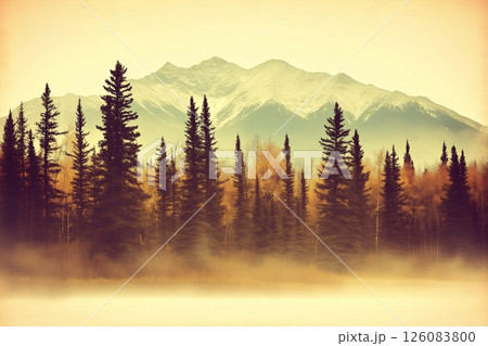 Majestic Mountain Landscape in Autumn with Evergreen Trees and Serene Atmosphere 126083800