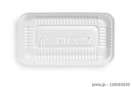 Empty white plastic food tray isolated on white background Empty white plastic food tray isolated on white background 126083830