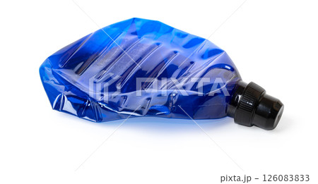 Crumpled empty reusable water bottle on white background Crumpled empty reusable water bottle on white background 126083833