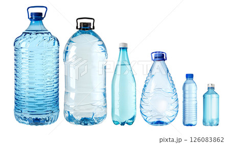 Different plastic water bottles showing variety of sizes and shapes Different plastic water bottles showing variety of sizes and shapes 126083862