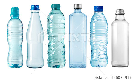 Different plastic water bottles showing variety of sizes and shapes Different plastic water bottles showing variety of sizes and shapes 126083913