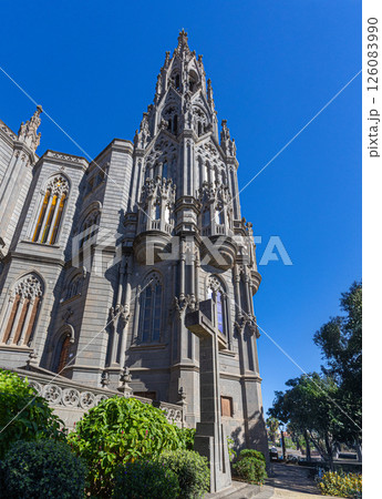 San juan bautista church showing its ornate gothic architecture in arucas, gran canaria 126083990