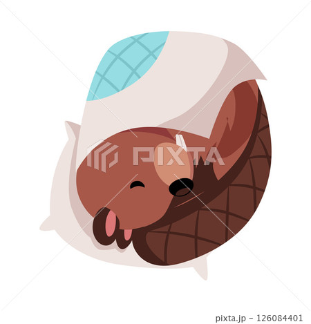 Vector illustration of cute beaver sleeping on a pillow under a blanket. 126084401