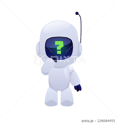 Chatbot robot confused, question mark, vector cute artificial intelligence machine, online support service technology 126084455