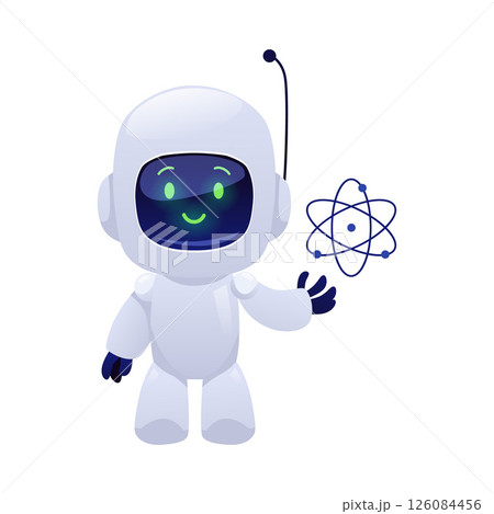 Chatbot robot smiling and greeting, vector flat cute Artificial intelligence machine online education, support service Chatbot robot smiling and greeting, vector flat cute Artificial intelligence machine online education, support service 126084456