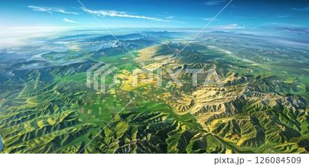 Aerial View of Rolling Hills and Valleys 126084509