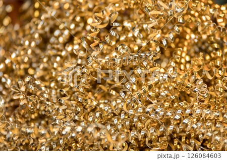 Close up scene scrap brass material pile from turning process. 126084603