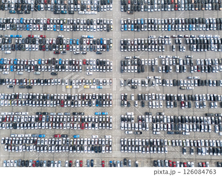 Aerial view of a storage facility for new cars Aerial view of a storage facility for new cars 126084763