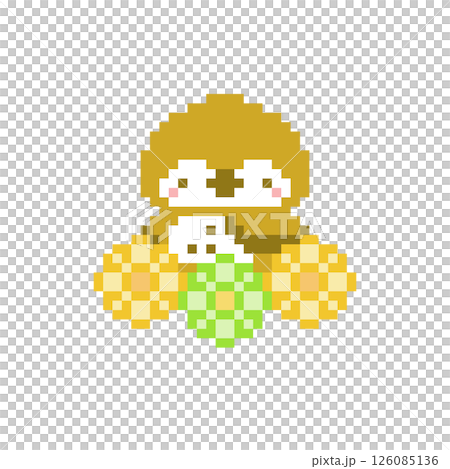 Pixel art of a yellow and yellow-green flower field and an owl 126085136