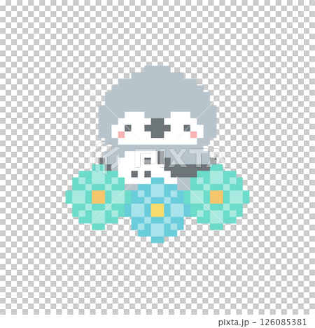 水色の花畑と灰色フクロウのドット絵 水色の花畑と灰色フクロウのドット絵 126085381
