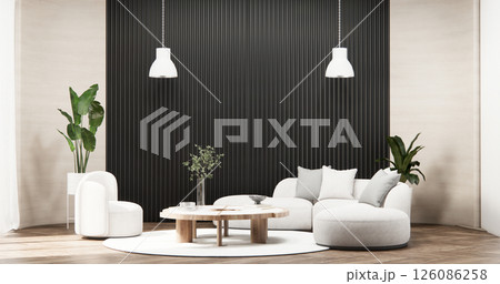 white room and black panels wall background and decor living room 3D illustration rendering white room and black panels wall background and decor living room 3D illustration rendering 126086258