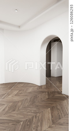 living room empty interior modern style floor wooden on white empty wall.3D rendering 126086293