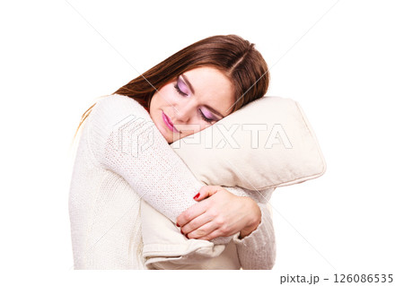 Girl relaxing on pillow. Girl relaxing on pillow. 126086535