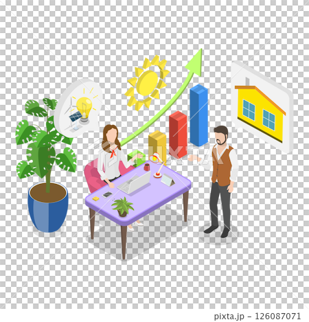 3D Isometric Flat  Illustration of Going Solar. Item 1 126087071