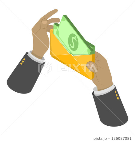 3D Isometric Flat  Illustration of Hands Holding Money in Various Forms. Item 6 126087081