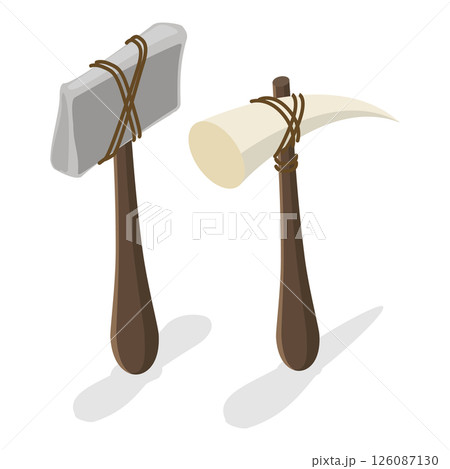 3D Isometric Flat Set of Primal Stone Age Tools. Item 4 3D Isometric Flat Set of Primal Stone Age Tools. Item 4 126087130