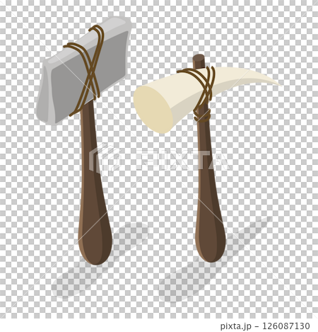 3D Isometric Flat Set of Primal Stone Age Tools. Item 4 3D Isometric Flat Set of Primal Stone Age Tools. Item 4 126087130