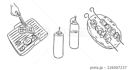 Hand drawn vector set with barbecue grill Hand drawn vector set with barbecue grill 126087237