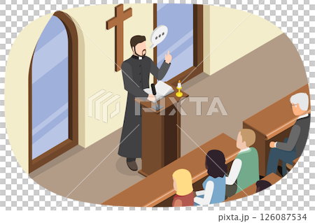 3D Isometric Flat  Illustration of Church Priest, Tradition Trust Faith and Orthodox Religion 126087534
