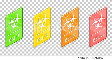 3D Isometric Flat  Illustration of Biosafety Levels, BSL - 1, 2, 3, 4 126087535