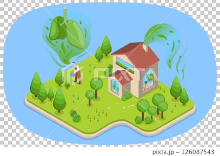 3D Isometric Flat Illustration of Clean Breathing, Fresh Air for Respiratory Health 3D Isometric Flat Illustration of Clean Breathing, Fresh Air for Respiratory Health 126087543